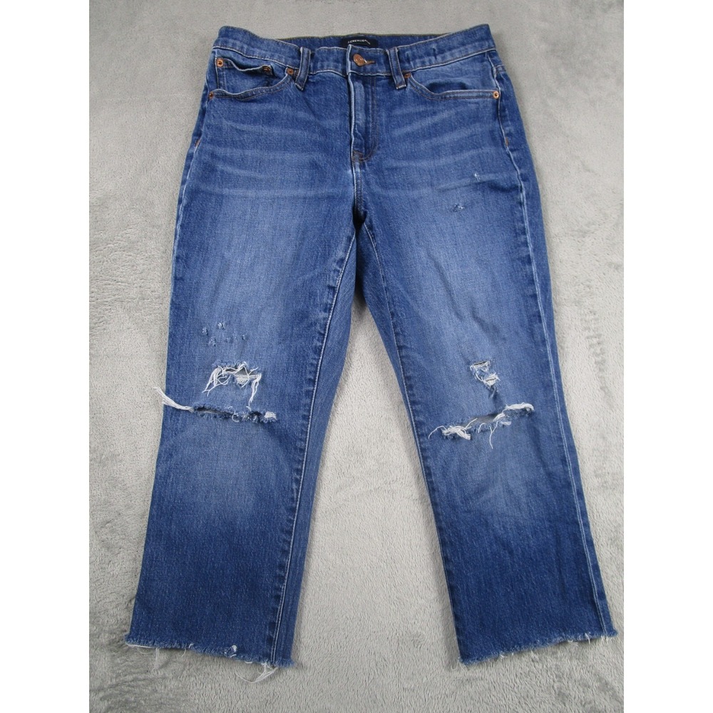 J Crew Jeans Womens 26 Blue Denim Slim Boyfriend Cropped Distressed Preppy